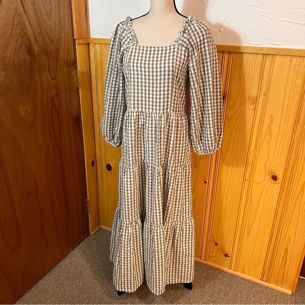 Madison Mathews Emma Gingham Maxi Dress Sz-S - Picture 2 of 12